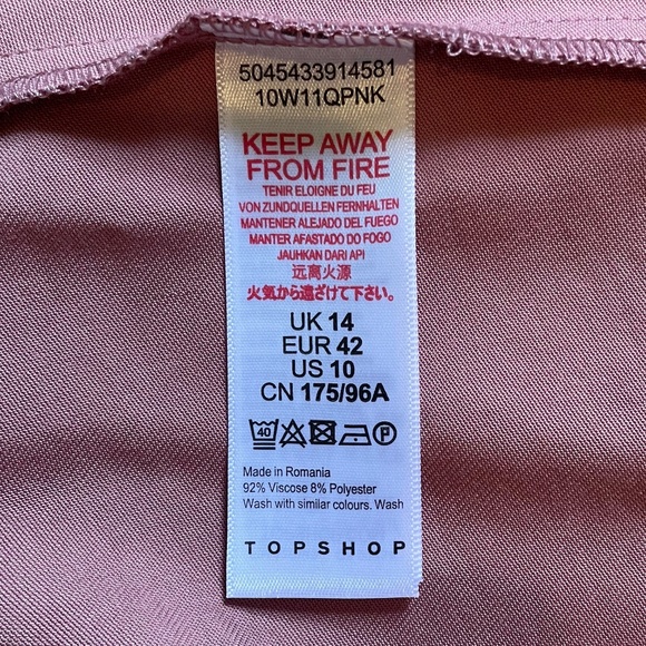 Topshop Tilda Pink Tie Shoulder Button Side Slip Mini Dress NWOT US Size 10 - Picture 5 of 5